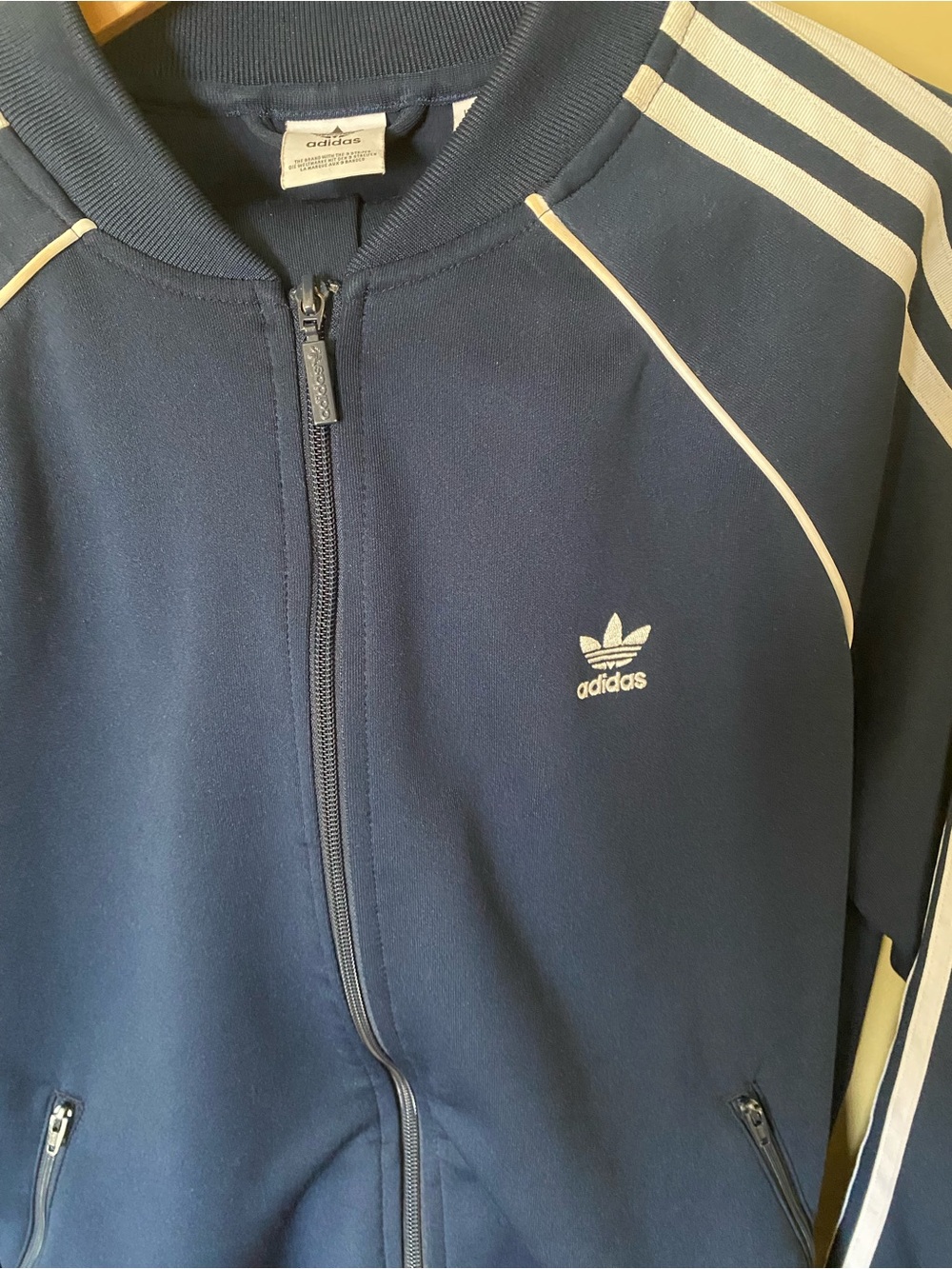 adidas Navy Blue Track Jacket/Suit with White Stripes and pants SST - Picture 2 of 9